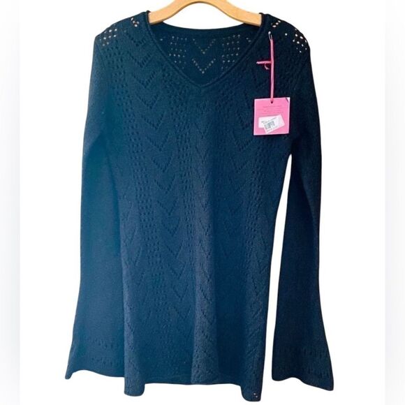 Mey NWT Italian Mohair Maglia Black Flared Long Sleeve Crochet Sweater - Picture 1 of 9